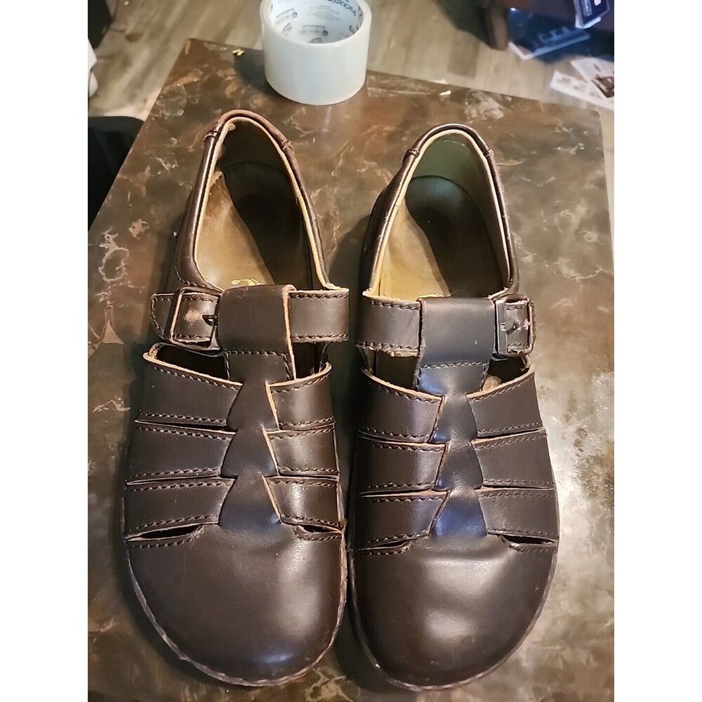 Birkenstock Brown Leather 1 Strap Adjustable closed toe Sandal Sz 44 265 L10 M8